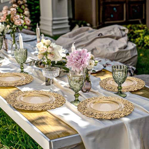 Foraineam 13-Inch Gold Charger Plates Set of 12 - Decorative Hollow Out Flowers