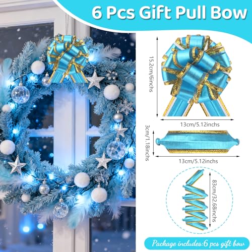 Light Blue Gift Bow Wrap Pull Bows 6 pcs Christmas Wedding Party Decorations