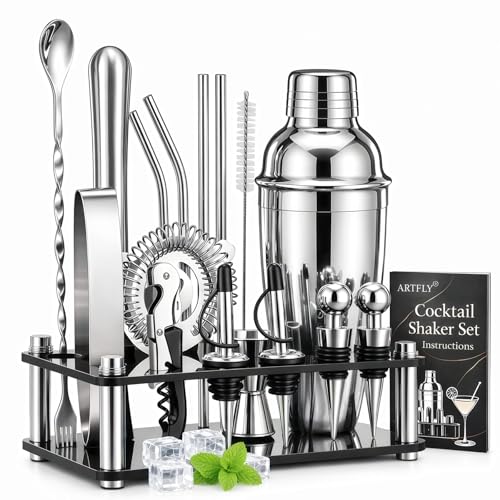 ARTFLY 18-Piece Cocktail Shaker Set with Stand - Bartender Kit for Home & Bar