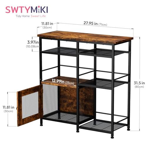 Rustic Farmhouse Coffee Bar Cabinet with Storage and Mesh Shelf