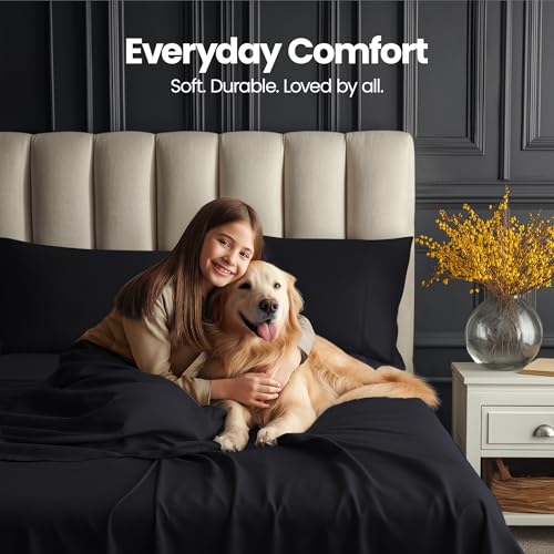 Utopia Bedding Deep Pocket Queen Sheet Set ? Fits Mattresses Up to 21 inches ? Cooling, Soft & Breathable ? Oeko-TEX 4 Piece Bed Sheets (Black)