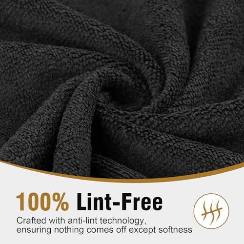 Black 16x29 Inch Microfiber Salon Towels - Pack of 24, Super Absorbent & Soft