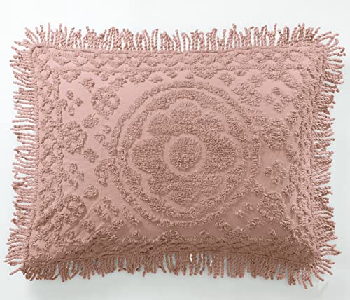 Tufted Cotton Pillow Sham, Standard 26 x 20 Inch Floral Fringe Cover