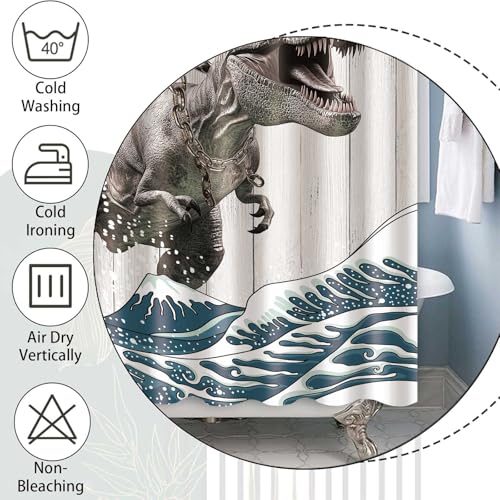 Funny Cat Riding Dinosaur Shower Curtain Waterproof Polyester 72x72 Inch