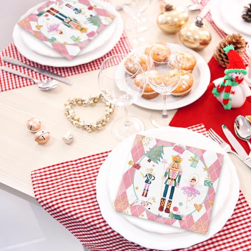 Pink Christmas Nutcracker Paper Napkins 100Pcs Disposable Holiday Party Supplies