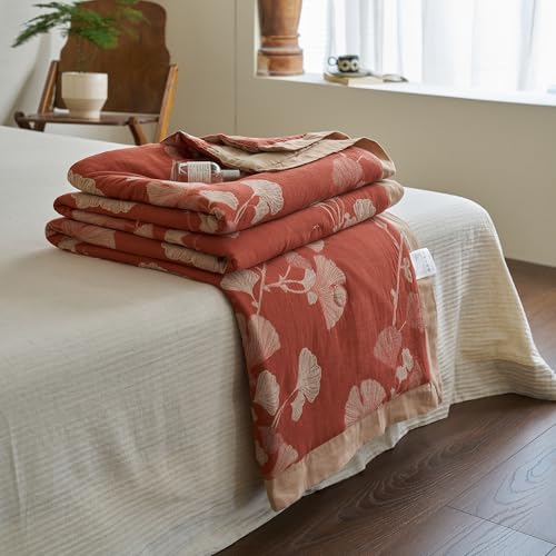 Reversible 100% Cotton Muslin Quilt - Ginkgo Leaf Floral Design, Queen