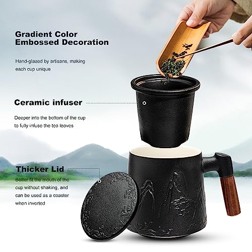 Suyika Black Ceramic Tea Cup with Infuser and Lid 15.2 oz / 450 ml