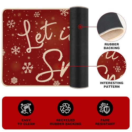 Siilues Red Christmas Kitchen Mat Set of 2, 17x29 and 17x47 Non-Slip Snowman Rugs