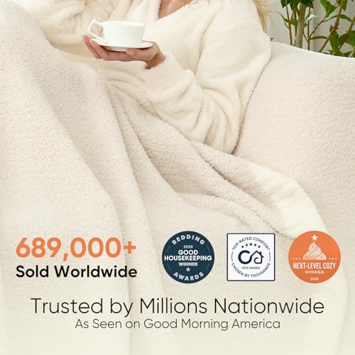Snuggle Sac Soft Knitted Reversible Throw Blanket - Ivory (50x60)