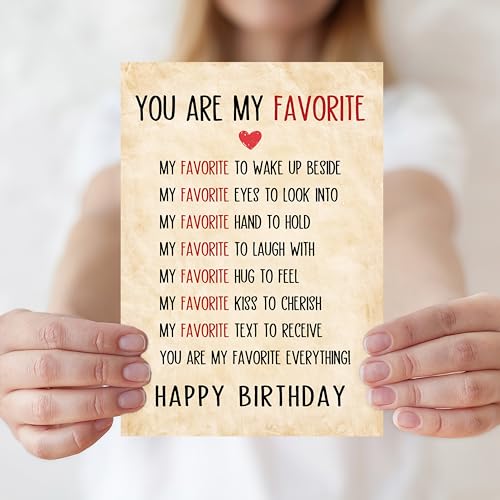 Romantic Birthday Card for Husband Wife - 8x5.3 Inch Linen Greeting Card