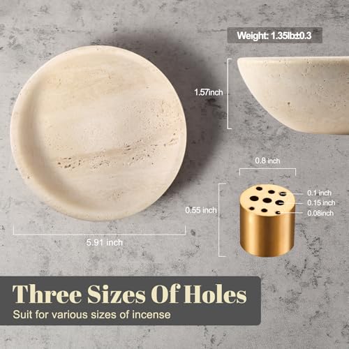 Natural Travertine Incense Holder, 9-Hole Ash Catcher for Sticks and Sage
