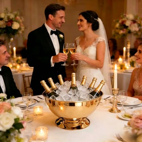 Silver 5.0L Stainless Steel Champagne Bucket with Scoop - Large Capacity Ice Cooler for 8 Bottles
