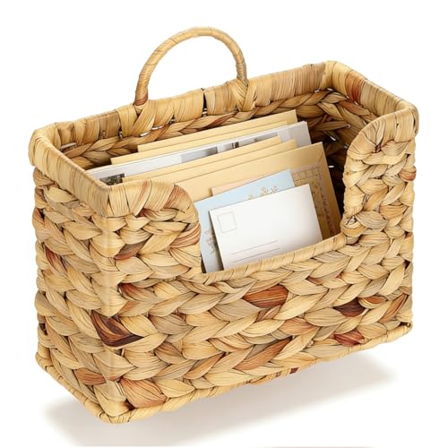 Woven Water Hyacinth Hanging Magazine Holder - Farmhouse Wall Organizer