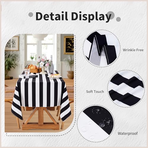Black and White Striped Rectangle Tablecloth 57x120 Inch 2 Pack Daily