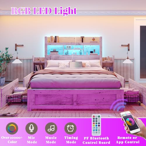 5-Piece Queen Bedroom Furniture Set with Storage Bed and Charging Nightstands