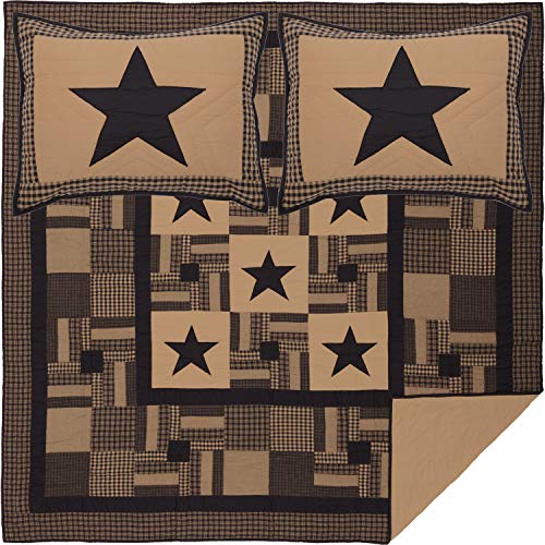 Black Check Star Cotton Quilt Set with 2 Shams - Queen Size