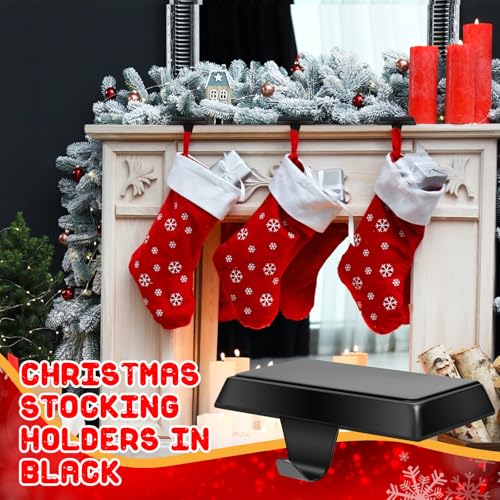 Heavy-Duty Metal Christmas Stocking Holders for Mantel - Set of 4 (Black)