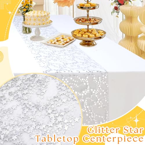 RUDONG M Silver Star Table Runner, 3 Rolls – 11 in x 16 ft (Silver)