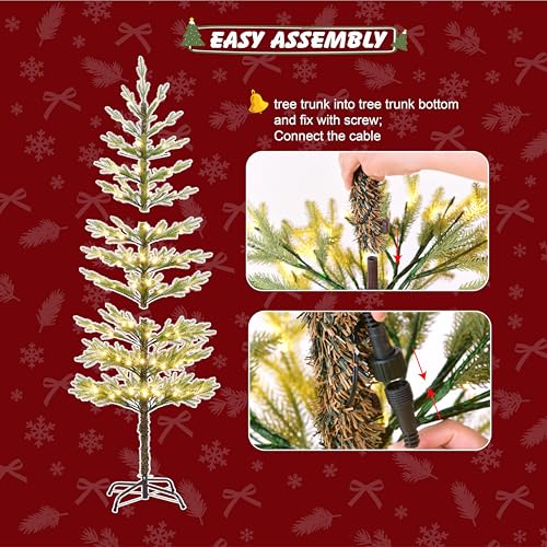 LIGHTSHARE 6FT Green Warm White Evergreen Pine Needle Christmas Tree with Ornaments, Remote & Dimmable, Holiday Decor