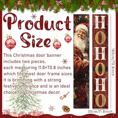 Christmas Door Banner with Santa & 'Ho Ho Ho' - 2 Pack Holiday Porch Decorations