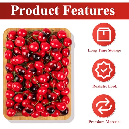 90 Pcs Fake Cherries - Artificial Red & Black Cherry Decor