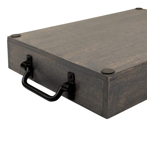 GoCraft Handmade Wooden Tray with Metal Handles – 15" x 11" x 2.5" Decorative Serving Tray in Grey Washed Finish – Versatile Tray for Breakfast in Bed, Lunch, Dinner, Appetizers, Coffee Table