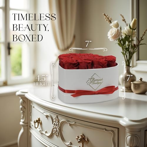 Preserved Red Roses in Heart-Shaped Box - 16 Forever Flowers Gift