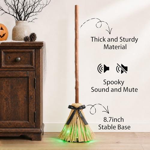 49" Animated Lighted Witch Broom - Sound Activated Dancing Halloween Prop