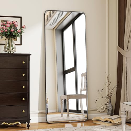 56" x 21" Full Length Floor Mirror, Aluminum Alloy Frame - Black