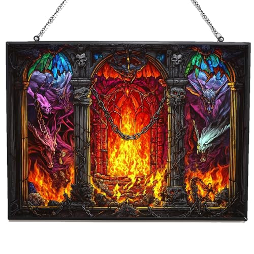 Handcrafted Gothic Heaven-Hell Gate Stained Glass Suncatcher - 15"x11"