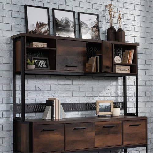 Large Office Desk Hutch with Adjustable Shelves and Hidden Storage