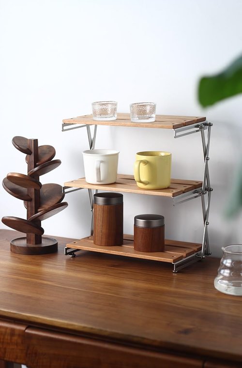 WONQEXZ Desktop Storage Rack, Camping Display Rack, Portable Folding Solid Wood Aluminum Alloy, Brown, ZDZWJ-1