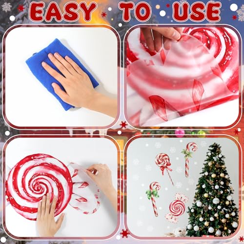 Large Christmas Wall Decals - 4 Sheets Candy Cane Holiday Stickers Removable