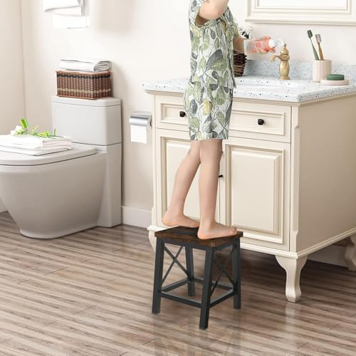 Wooden Step Stool for Adults and Kids, Non-Slip 500 lb Capacity Footstool