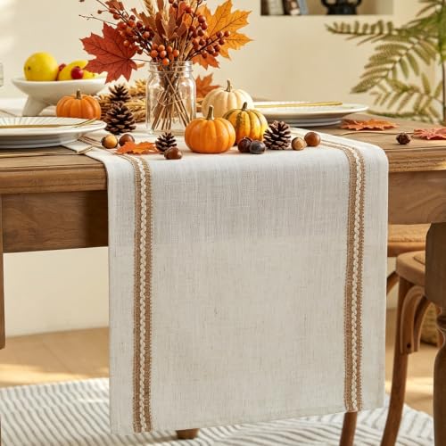 Wracra Jute Table Runner 60in Off-White 14x60 Inch Farmhouse Linen