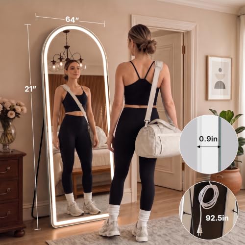 20"x63" Arched LED Full Length Mirror, Dimmable Standing Floor Mirror