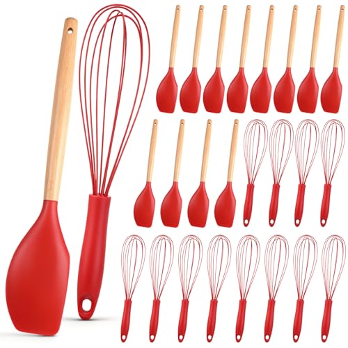 24-Piece Red Silicone Spatula and Whisk Set - 12 Inch Kitchen Utensils for Cooking & Baking