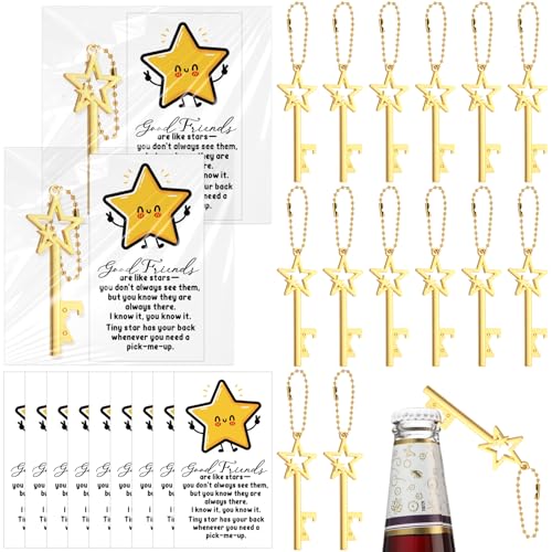Vesici Star Bottle Opener Keychain Gift Set for Friends - Gold, 15 Pieces