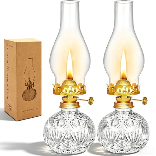 Large Glass Oil Lamp Set - Vintage Kerosene Hurricane Lantern with Wicks