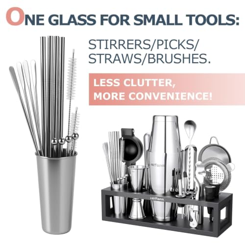 HMYBAR Black+Black 31-Piece Cocktail Shaker Set with Bamboo Stand & Recipe Cards