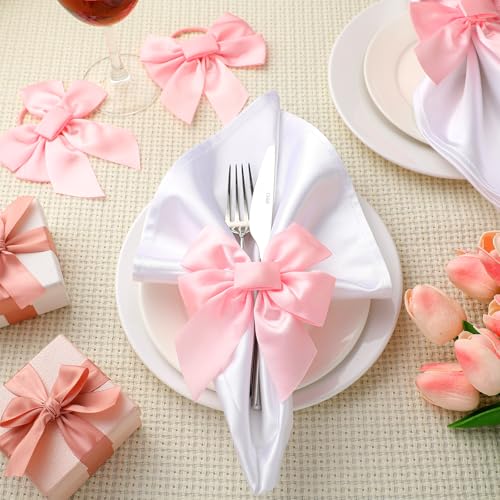 Pink Velvet Napkin Rings Set of 25 - Bow Design, 5.5 x 4.7 in, Wedding Table Decor