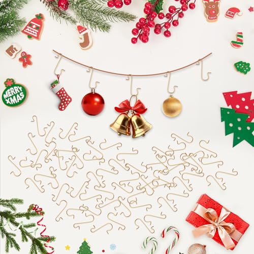 100 Pcs Christmas Ornament Hooks - Metal S-Hook Hangers for Tree Decor, Gold