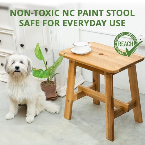 18-Inch Rectangular Acacia Wood Stool - Small Bathroom & Entryway Bench