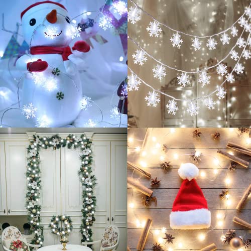 Geefuun 2-Pack 100 LED Winter Snowflake String Lights, White, 42.6 ft