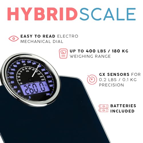 Hybrid Bathroom Scale with Analog Dial and Digital LCD Display, 400 lbs