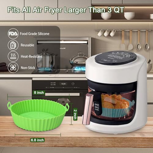 8-Inch Reusable Silicone Air Fryer Liners - 3 Pack Non-Stick Pots