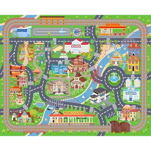 3'x4' Kids Car Road Play Mat - Non-Slip City Traffic Rug for Playroom