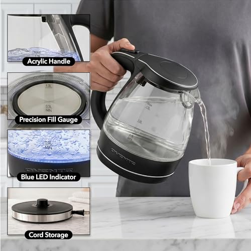 1.5L Glass Electric Kettle, Fast-Boiling Water Boiler with LED Light