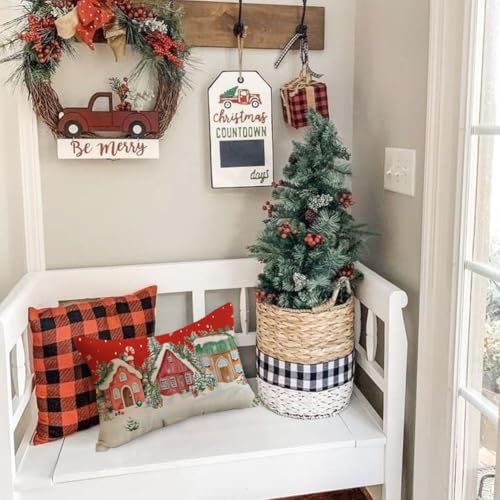 RABUSOFA 12x20 Christmas Pillow Cover Wonderland Forest House Red - Pack of 1