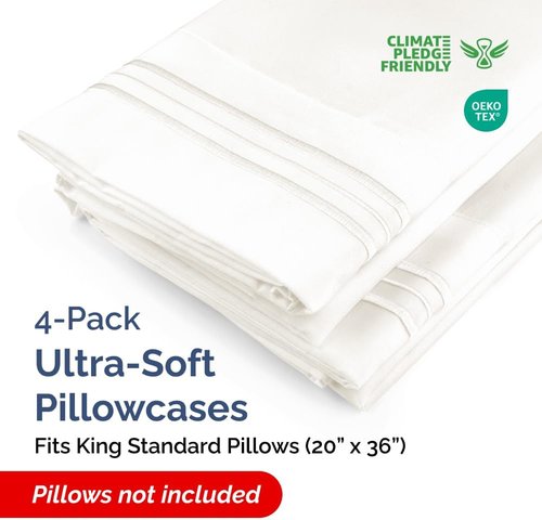 King Standard Pillow Cases Set of 4 - Soft Hotel Quality Covers - Comfy & Machine Washable - Antique White